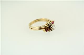 Ruby Lady's Stone & Diamond Ring 5 Diamonds .33 Carat T.W. 14K Yellow Gold 4.4g